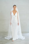 One tier veil with partial lace trim