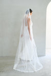 One tier veil with partial lace trim