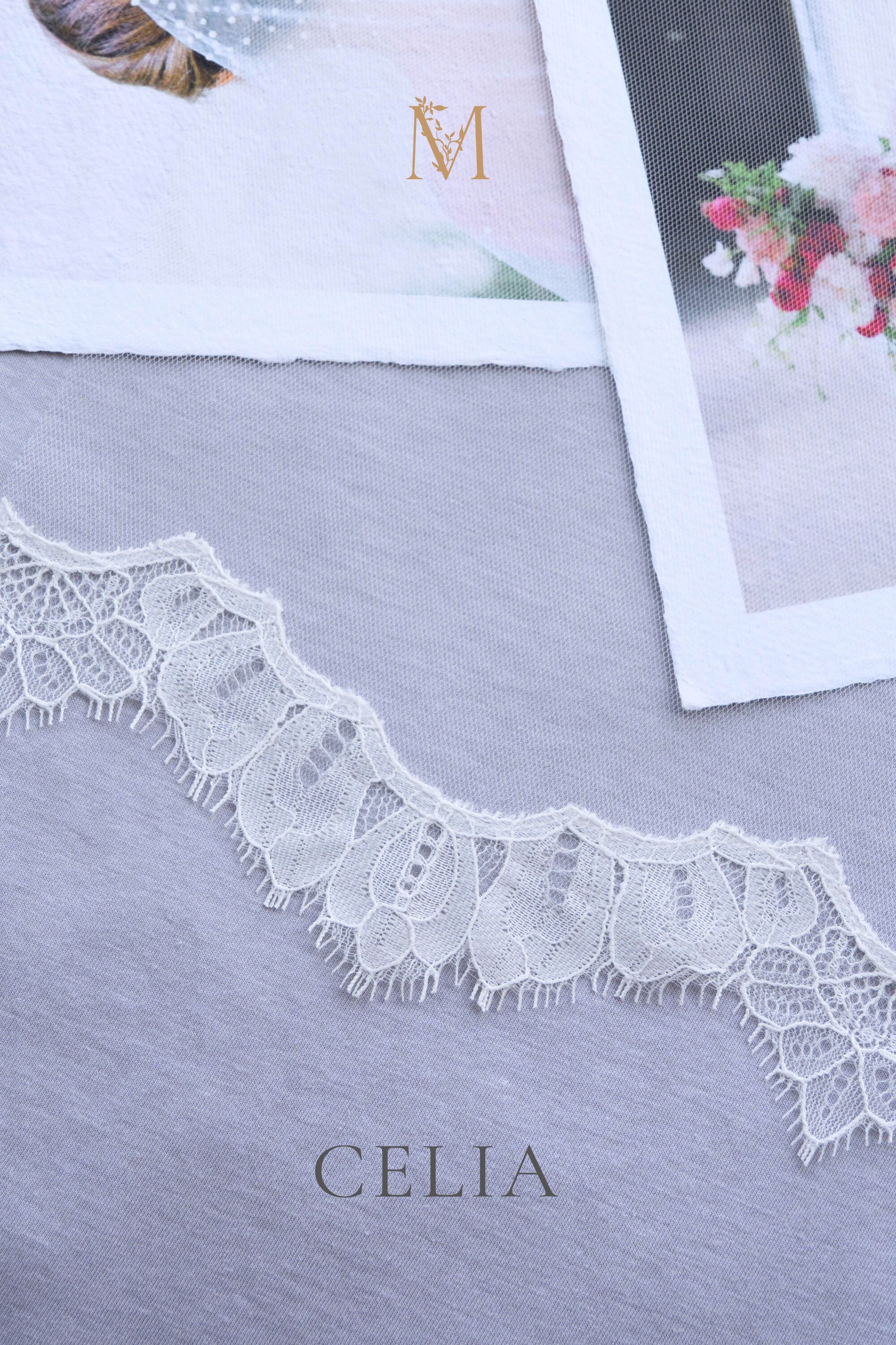 Celia Mantilla lace trim wedding veil swatch