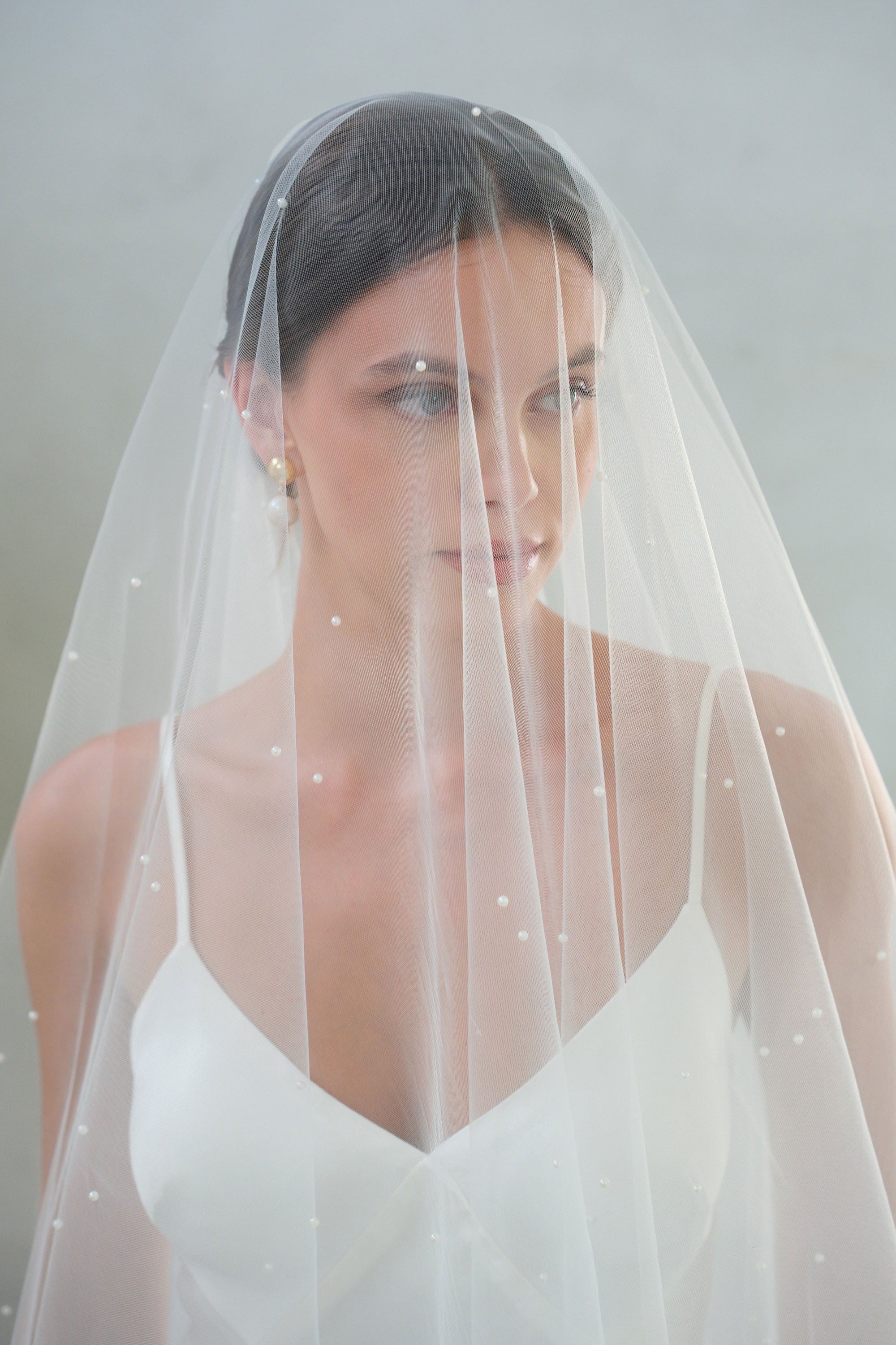 CHLOE II | Drop Veil with Small Pearls