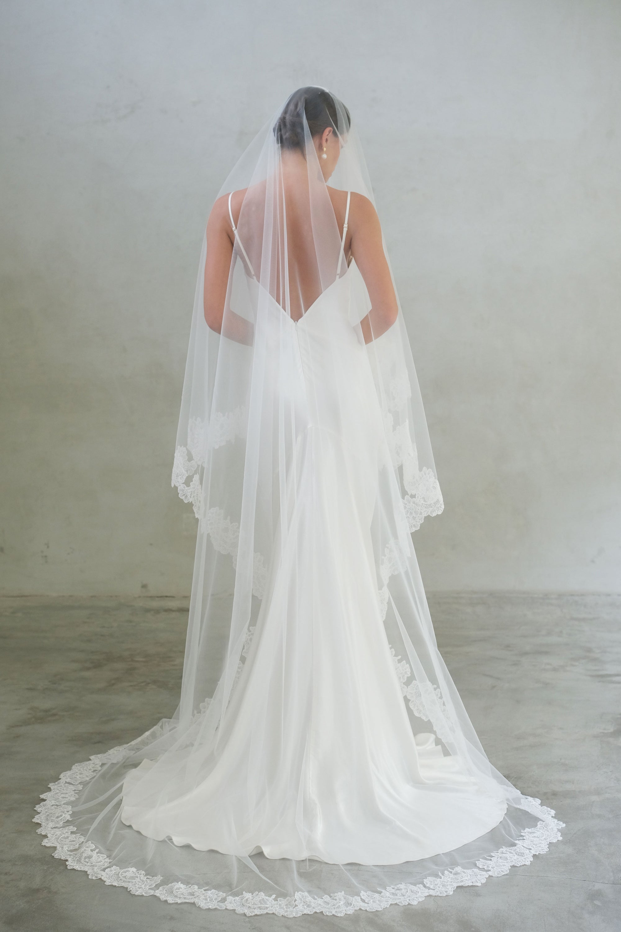 CLARISSA II | Drop Veil with Lace Trim