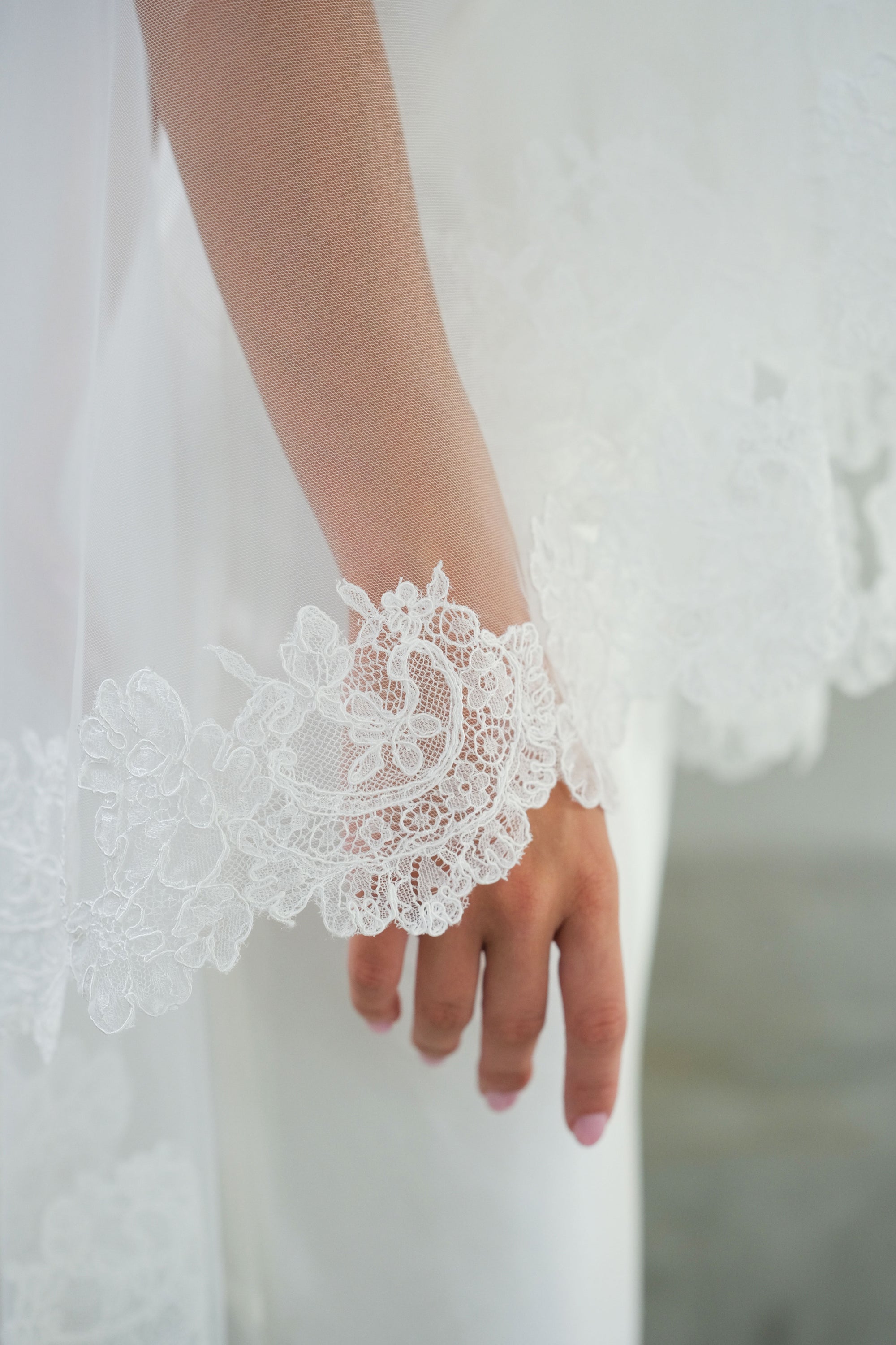 CLARISSA II | Drop Veil with Lace Trim
