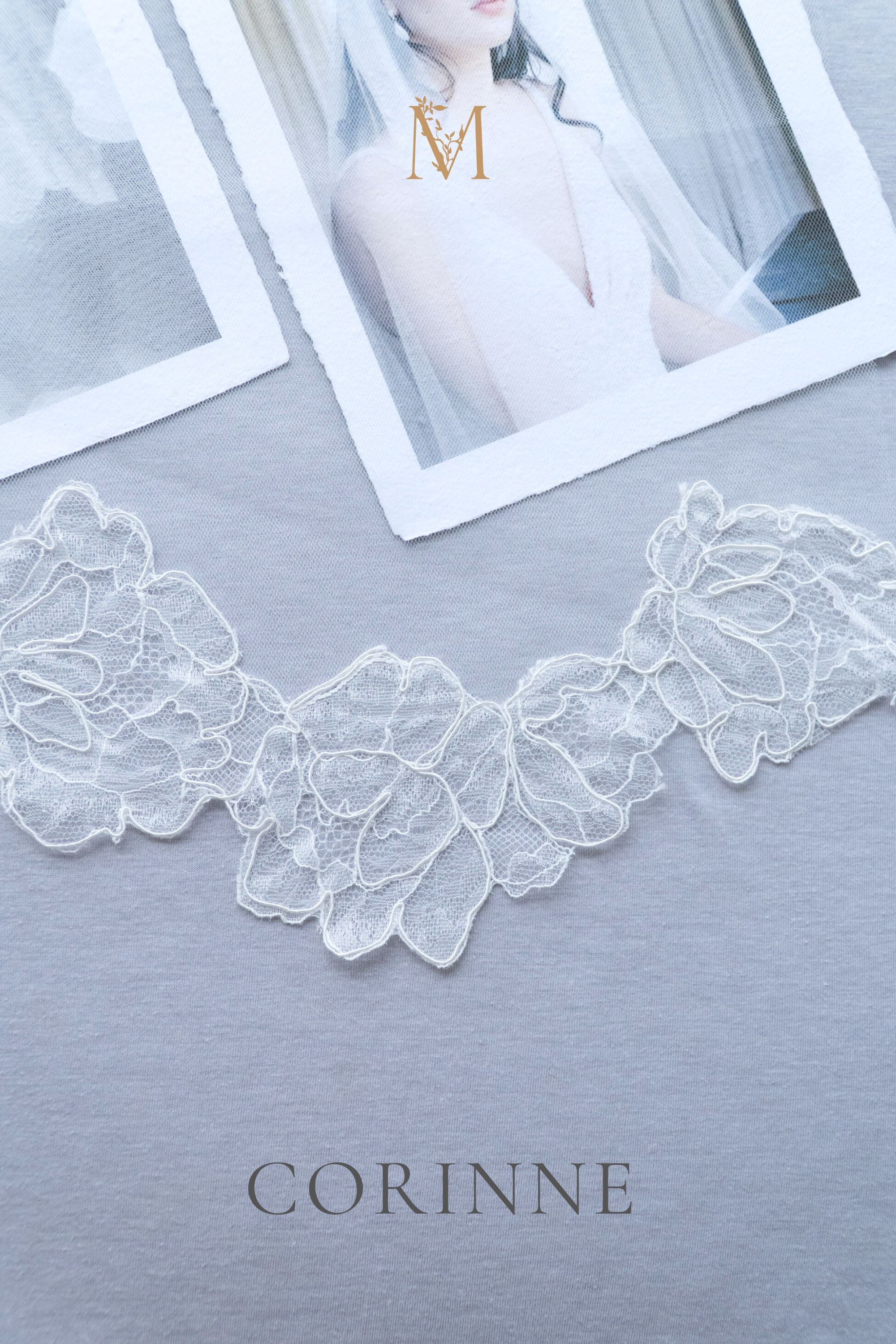 corinne lace trim wedding veil swatch