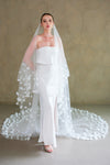 Model wearing a two tier floral wedding veil made by Madame Tulle Australia