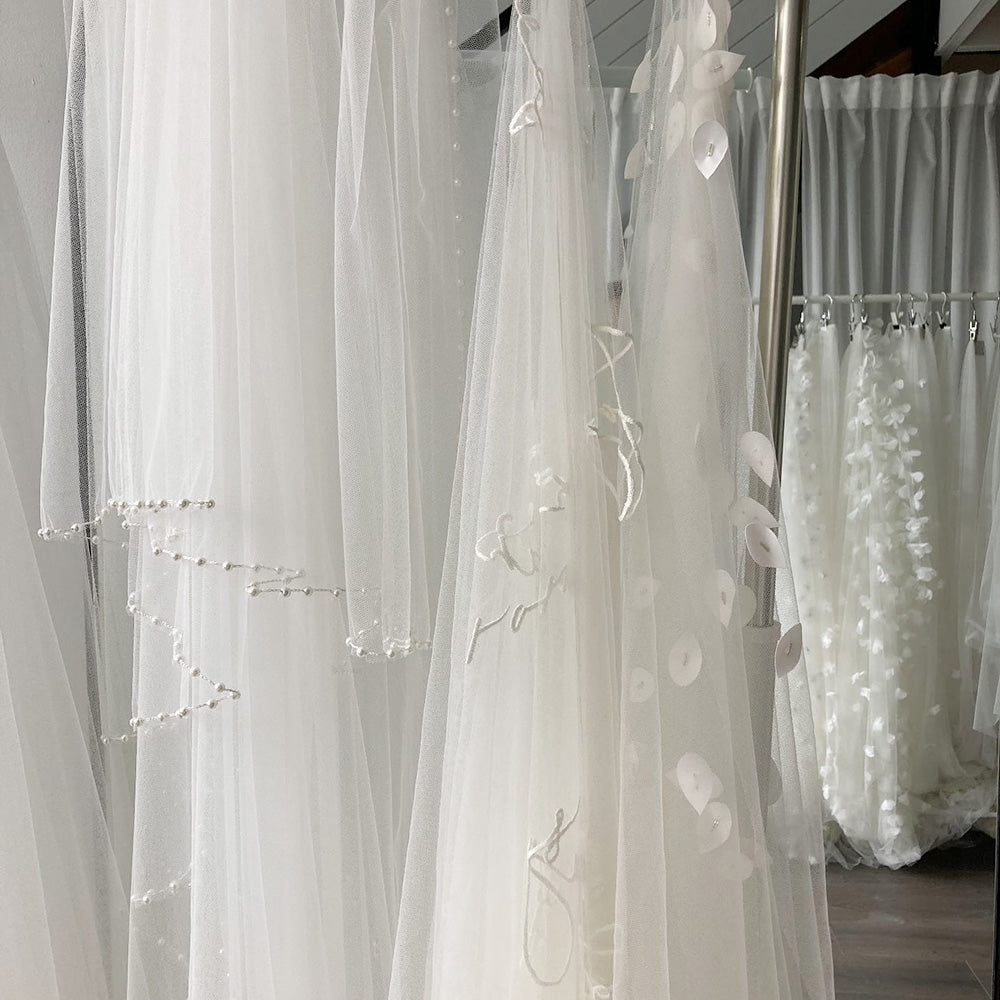 Veil selection sample in studio for Madame Tulle bridal