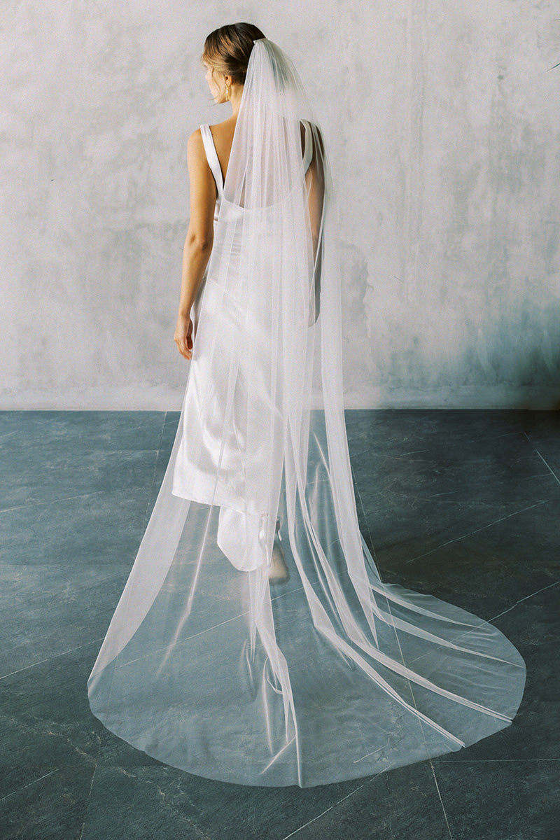 Two Tier Soft Tulle Wedding Veil w/ Blusher Chic & Boho Bridal Veil Ivory  Veil