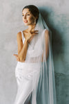 A model wearing Adele one tier wedding veil Madame Tulle bridal Sydney