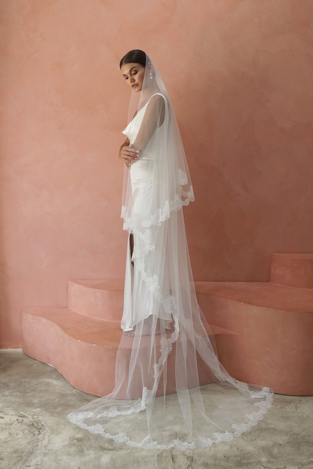 CELINE II | Drop Veil with Lace Trim