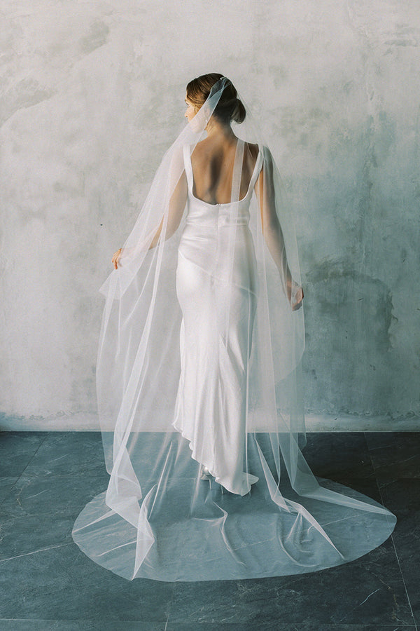 Ivory Wedding Veil One Tier Plain White Bridal Veil Ella