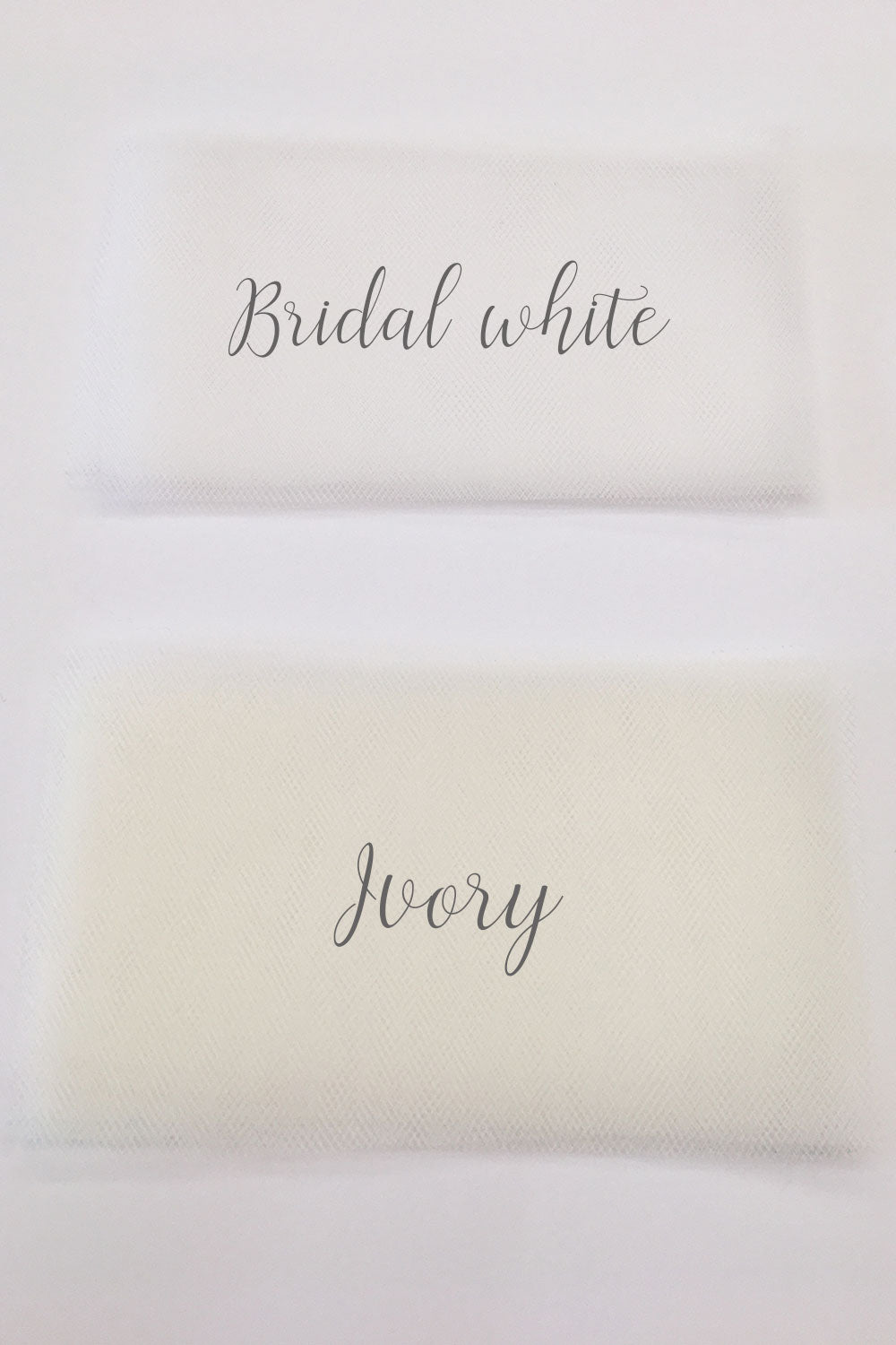 Madame Tulle soft tulle fabric swatches in bridal white (soft white) and ivory colour
