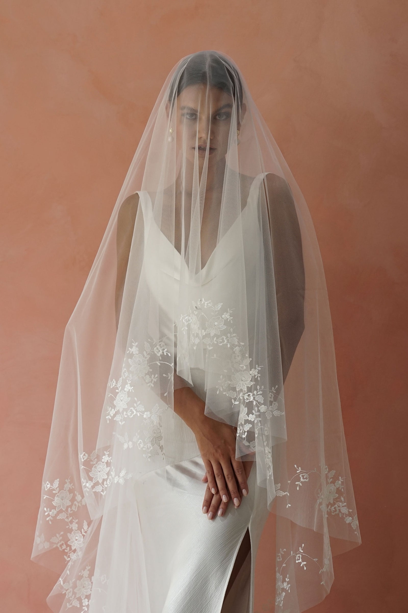 Soft Tulle Heart Wedding Veil, Fingertip Cathedral Bridal Veil