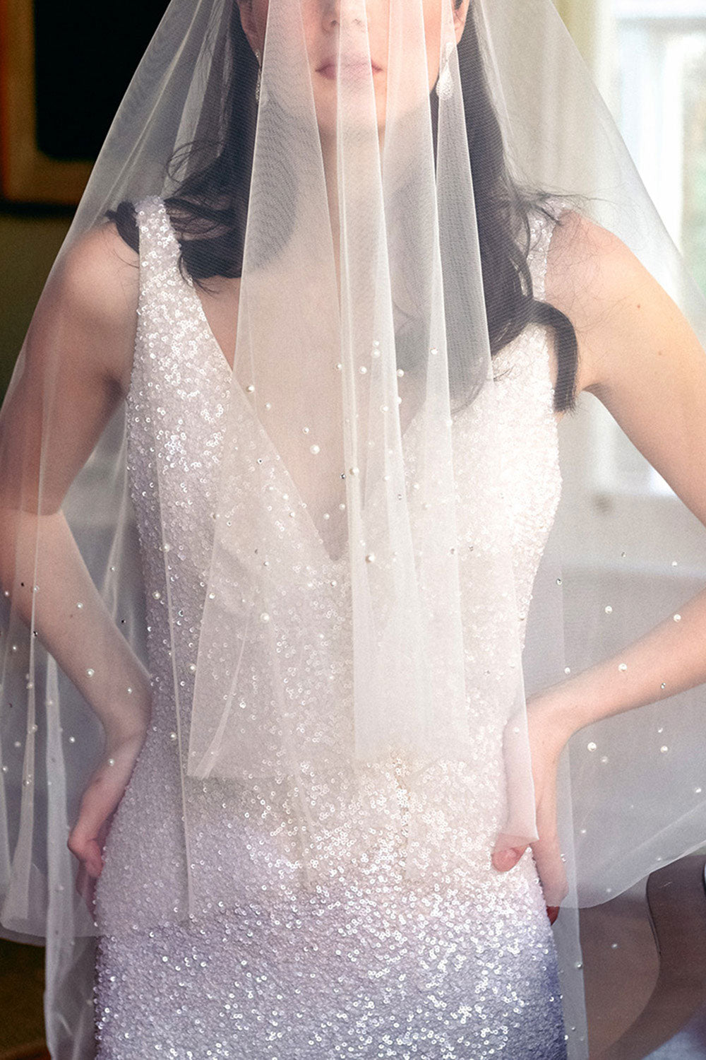 VIVIENNE | Drop Veil with Pearls and Crystals