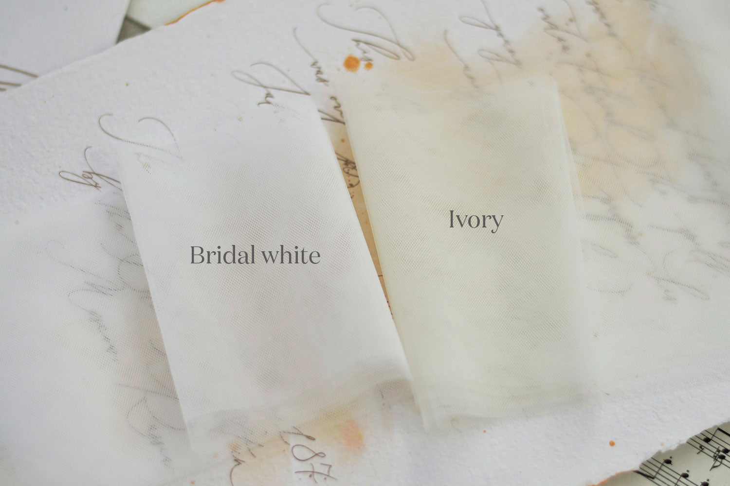 soft tulle fabric swatches in bridal white (soft white and ivory colour